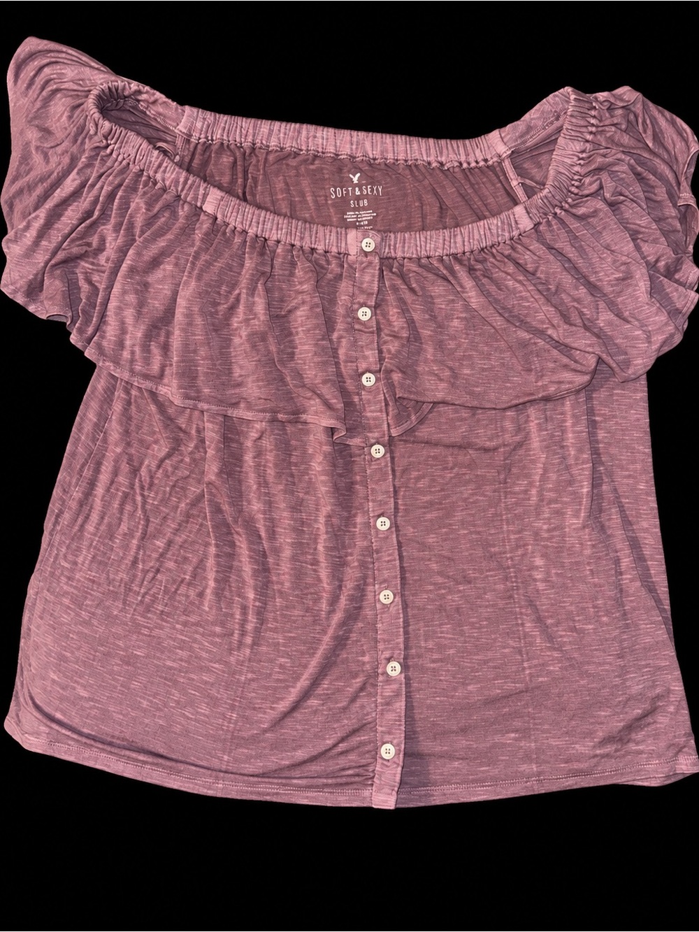 Women's light Mauve/lavender off-Shoulder Button Front Top.